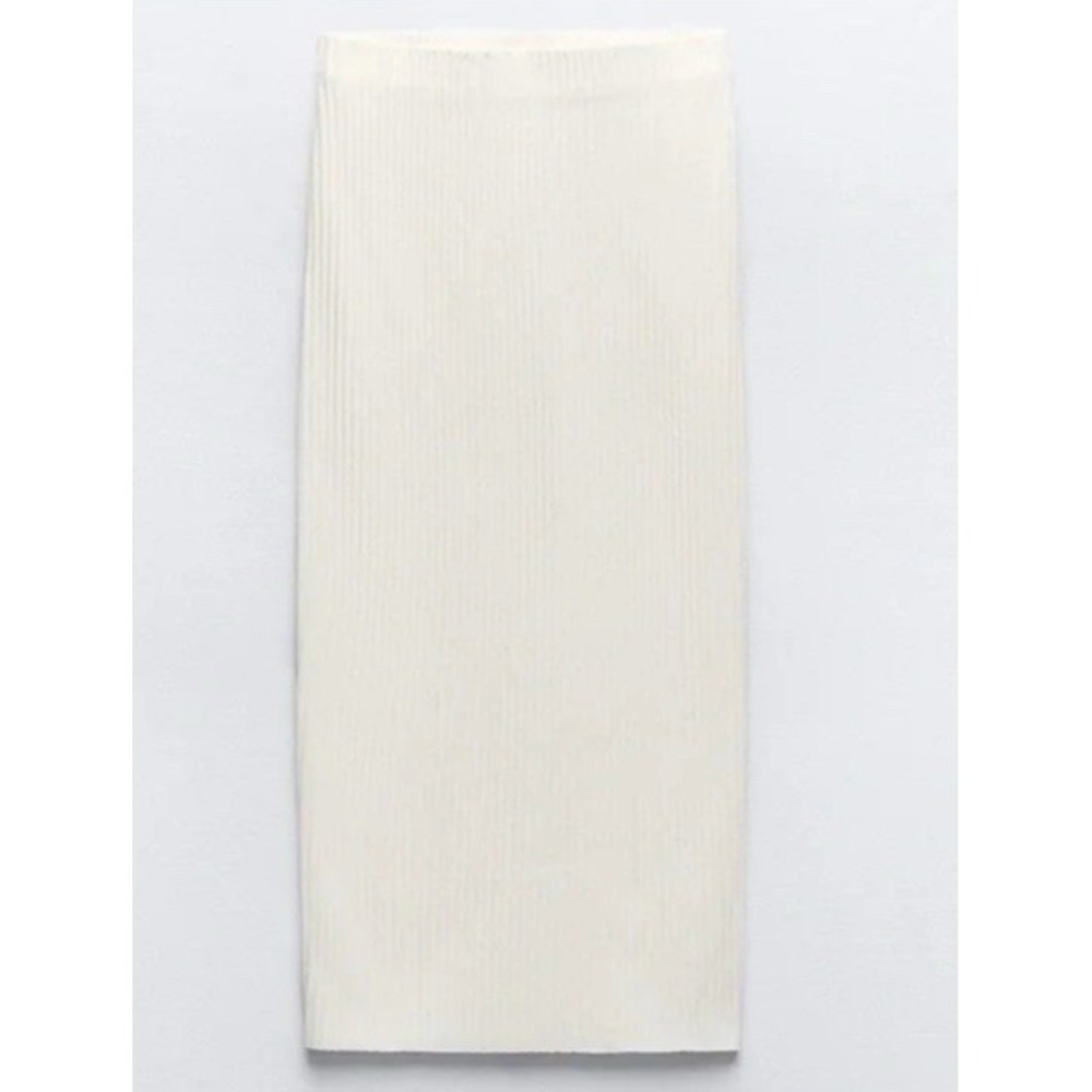Beautiful People Midi Skirt‎ Brushed Ribbed Knit Pullon Off White Medium USA